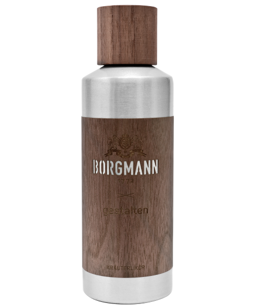 aluminum bottle with walnut veneer branding