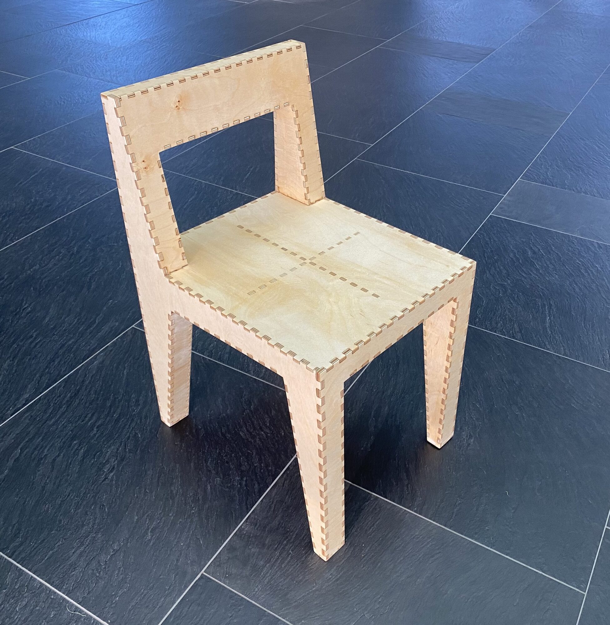 lasercut chair, birch plywood, constructed with kyub software